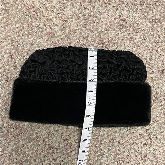 Vintage genuine Fur black Women's winter Hat with wool ear flaps - Picture 8 of 9